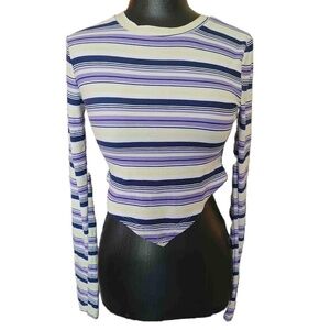 Streetwear Society Purple Striped Long Sleeve Crop Top S